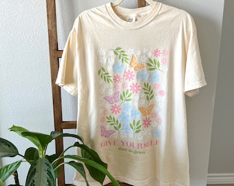 Floral Butterfly T-shirt: Comfort Colors Spring Garden Shirt
