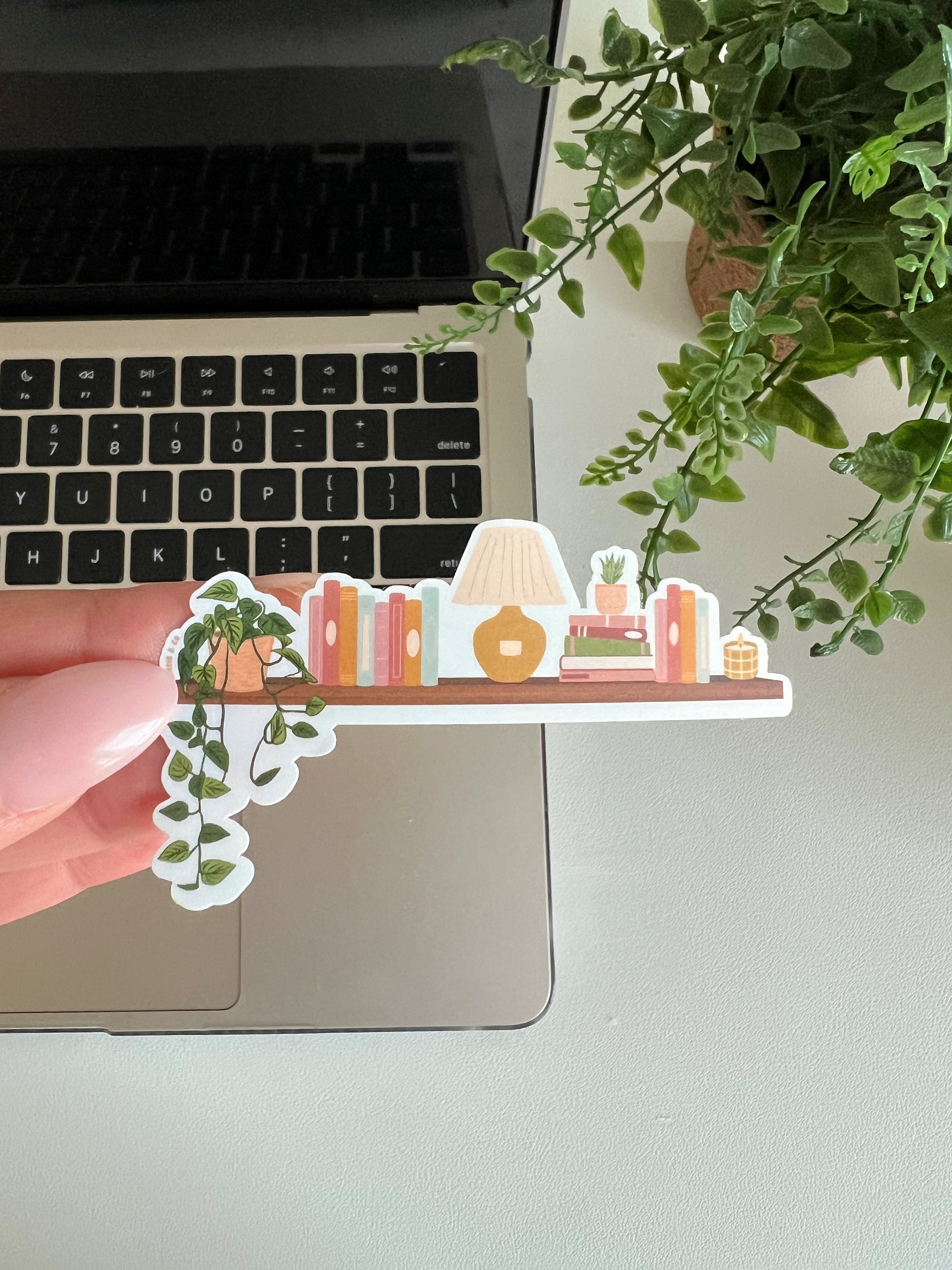 Bookshelf Sticker, Bookshelf with Plant Sticker, Sticker for Kindle Reader, Bookish Sticker for Bookworm, Reading Sticker, Bookworm Sticker