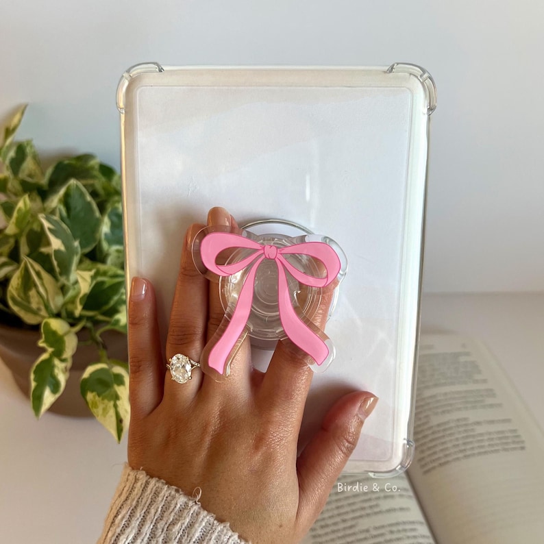 Pink Bow Magnetic Kindle Grip, MagSafe Kindle Grip, Magnetic Kindle Holder, Kindle Accessories, Bookish Gifts for her Bild 1