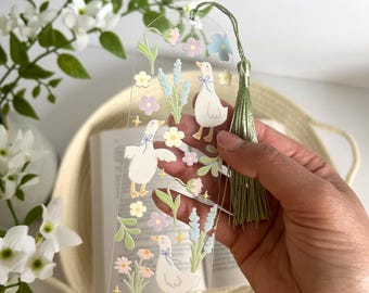 cottage core goose acrylic bookmark,aesthetic plastic bookmark,gifts for book lover,cottage core garden bookmark,goose and floral bookmark