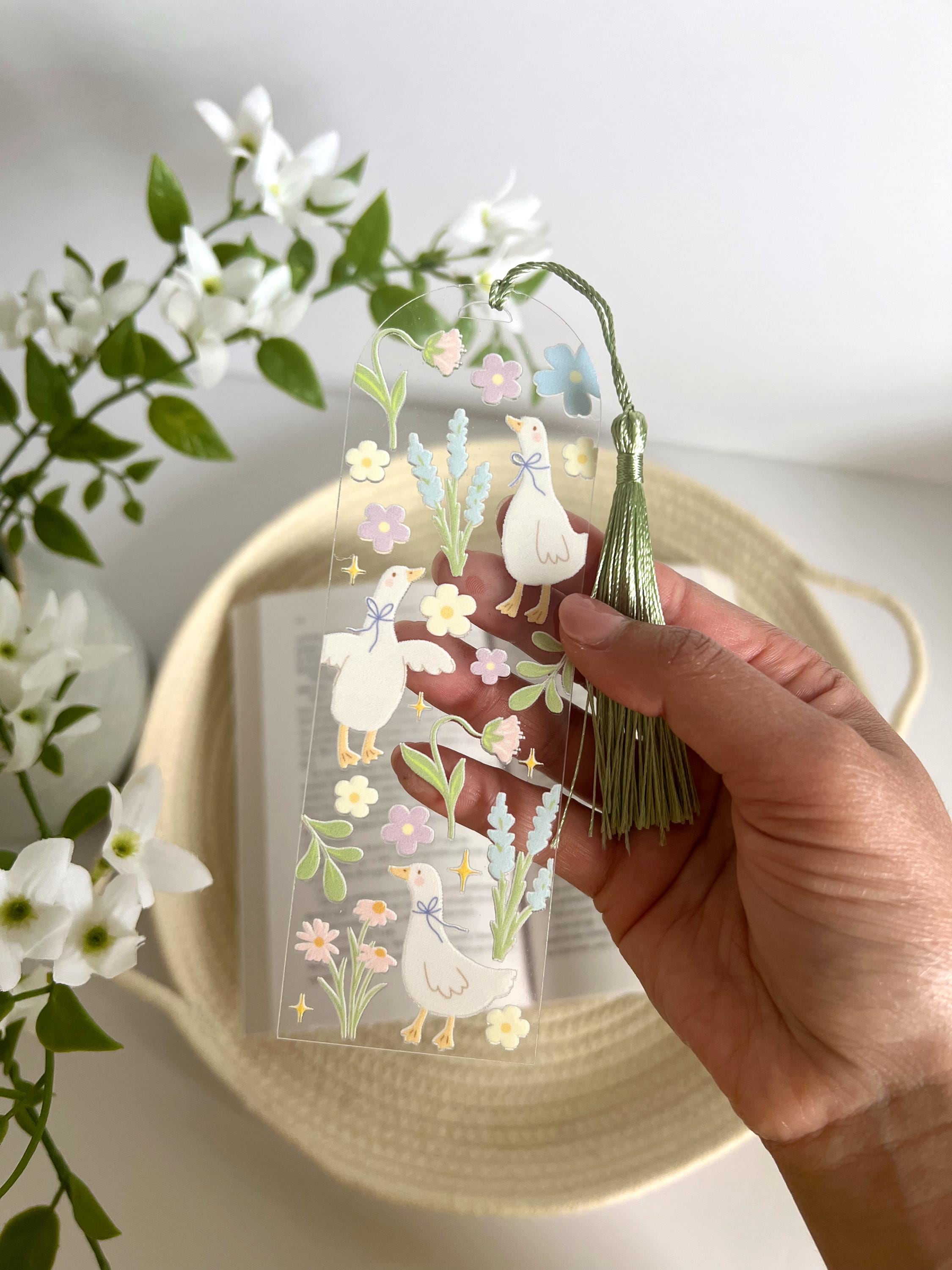 cottage core goose acrylic bookmark,aesthetic plastic bookmark,gifts for book lover,cottage core garden bookmark,goose and floral bookmark