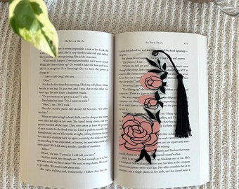 Pink Rose Acrylic Bookmark with Tassel: Gift for Book Lover