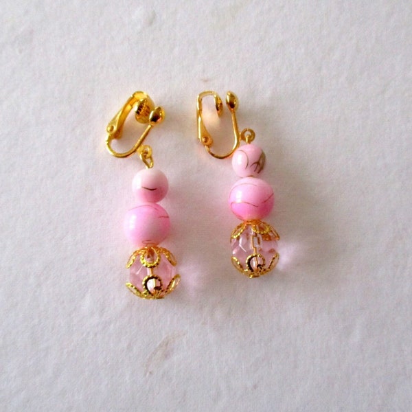 Clips boucles d'oreilles trio de rose en mélange avec du doré