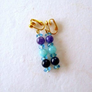 Ohrclips Trio aus Halbedelperlen, Achat, Lapi-Lazuli, Amethyst