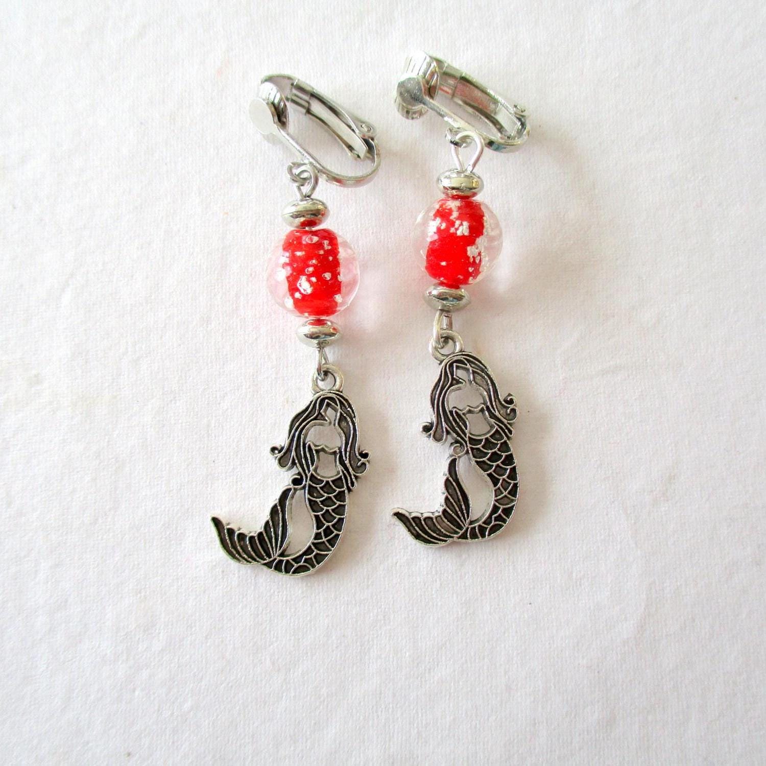 Boucles D'Oreilles Sirène Argent Sterling 925 - Croissant Lune Étoile Fleurs Cadeau Femme