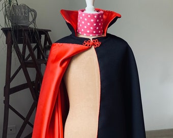 Cape de vampire, déguisement Halloween, rouge et noire, inspiration Dracula, cadeau Noël, carnaval