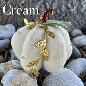 Pumpkin pin cushion, sewing pins, pin cushion, cream pumpkin, Cinderella inspired, fall, pumpkin patch image 4