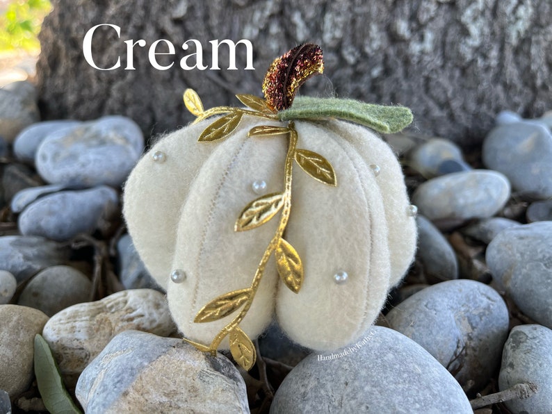 Pumpkin pin cushion, sewing pins, pin cushion, cream pumpkin, Cinderella inspired, fall, pumpkin patch image 4