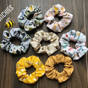 Bee Scrunchies, pick 2, honeycomb, National honey bee day, world bee day, worker bees, bees and flowers, bee keeper, Epcot flower and garden
