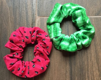 Scrunchies, set of 2, hair, watermelon, watermelon scrunchies, watermelon rind, watermelon seeds, summer scrunchies, farmers market