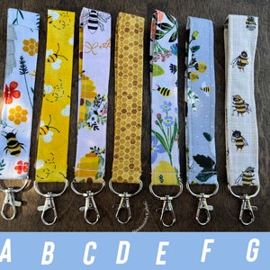 Pick 2, Bee Key wristlet, Wristlet Key, Wrist Keychain, Bee wristlet, Gift for Her, Floral Key Keychain,Bee, swivel clip, wristlet