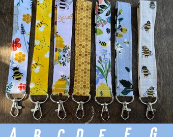 Pick 2, Bee Key wristlet, Wristlet Key, Wrist Keychain, Bee wristlet, Gift for Her, Floral Key Keychain,Bee, swivel clip, wristlet