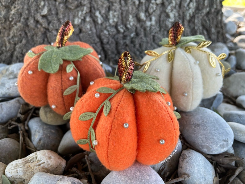 Pumpkin pin cushion, sewing pins, pin cushion, cream pumpkin, Cinderella inspired, fall, pumpkin patch image 1