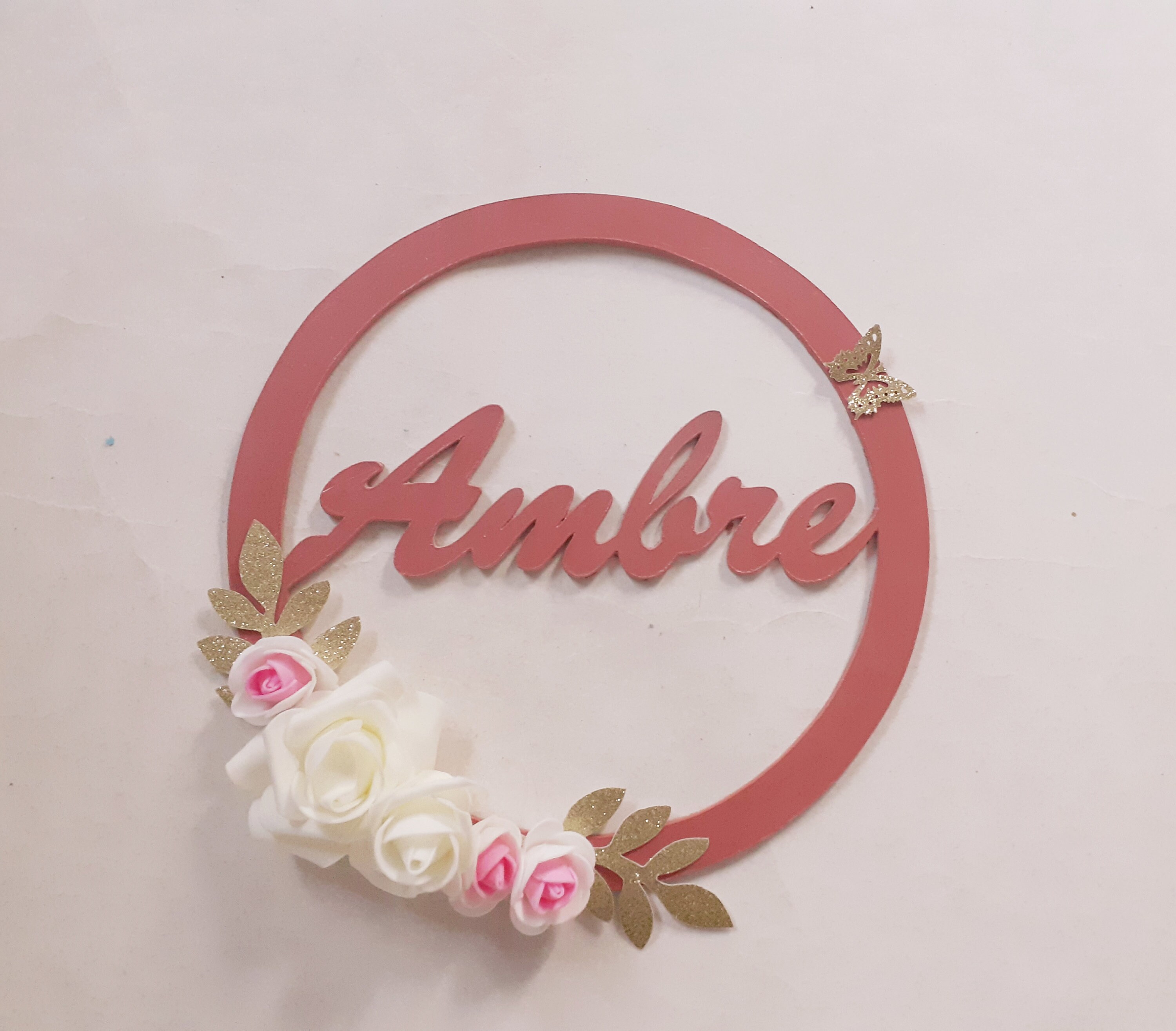 Lettres en Bois Prénom, Couronne Bois, Prénom Fleuri, Couronne Fleurage, Décoration Enfant, Fleurie