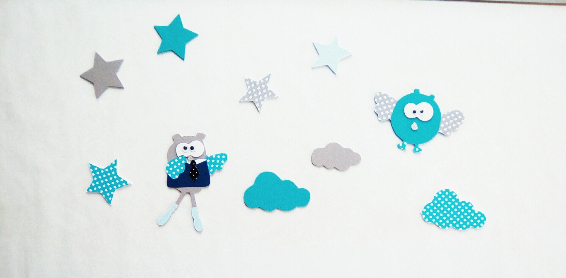 stickers Hiboux et Nuages Pour Embellissement Prénom Bois