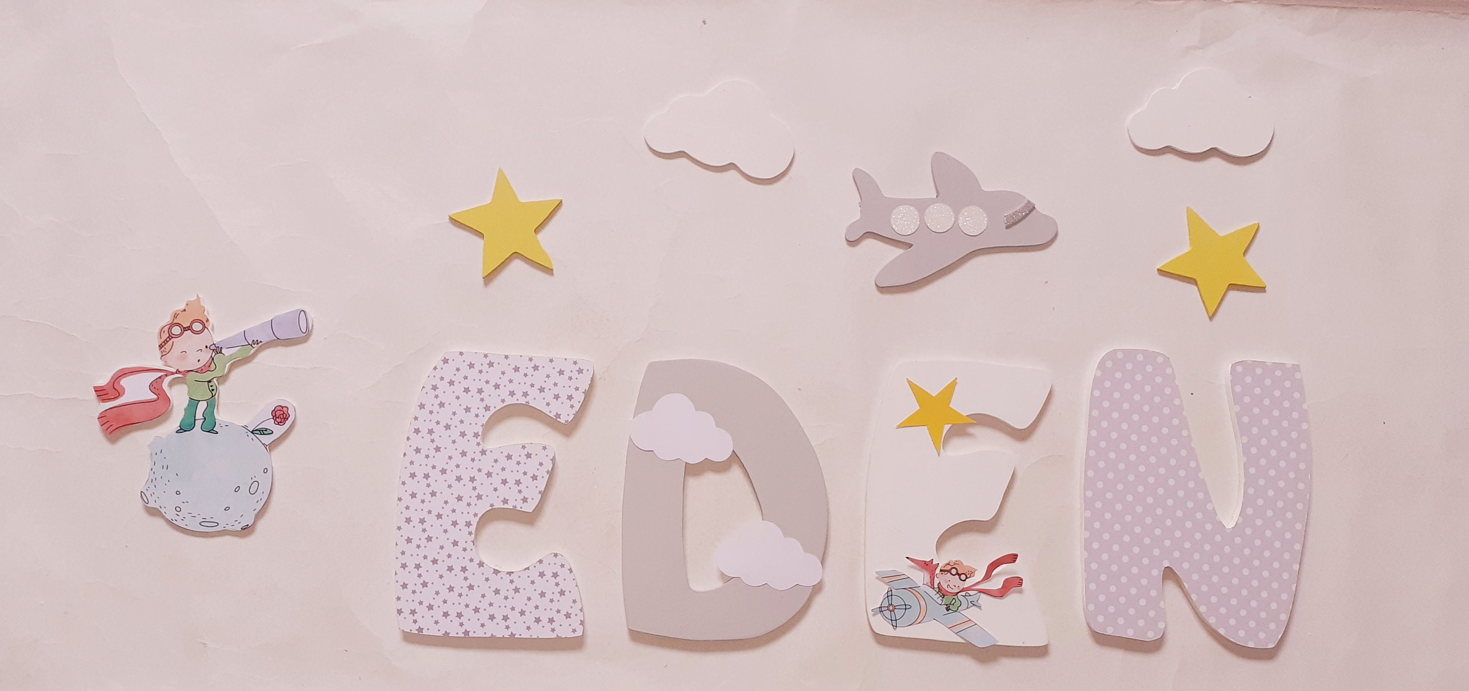 Lettres en Bois, Prénom Chambre Enfant, Lettres à Coller, Thème Le Petit Prince, Cadeau de Noël Nais