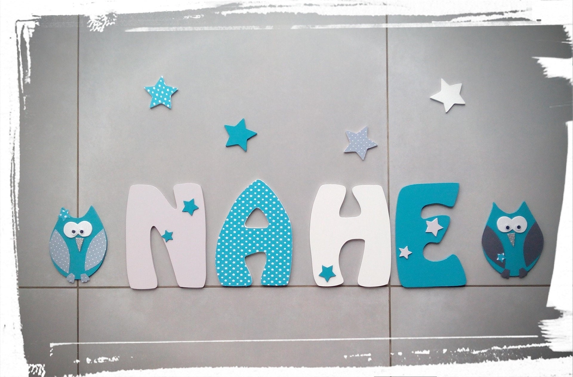 Lettre Prénom en Bois , Grande Lettre, Lettres Enfants, Bois, à Coller, Plaque de Porte, Thème Hibou