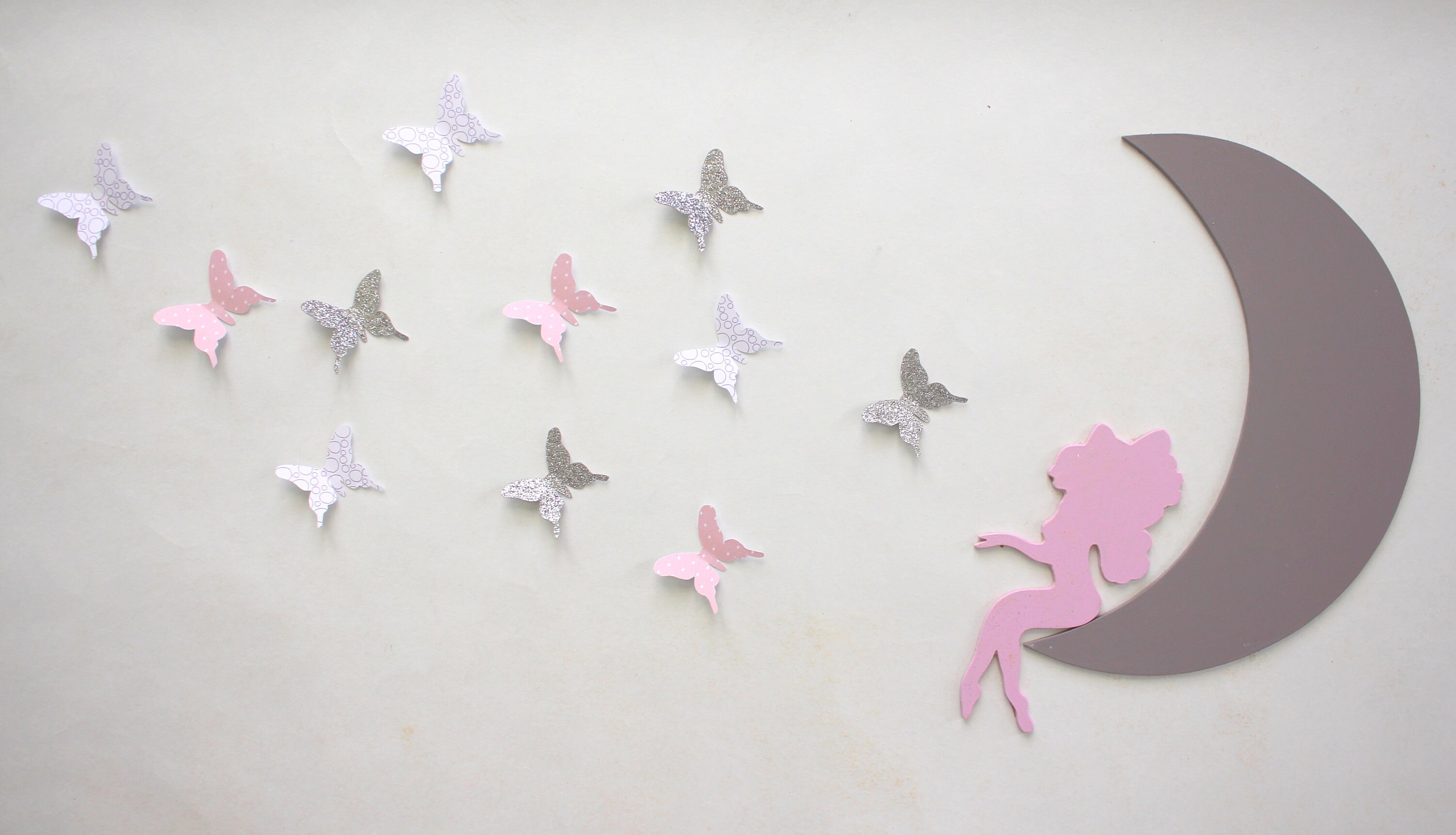 stickers Fée sur Lune/Prénom Fée/Fée Lune/Embellissement Prénom Bois/Décoration Fée