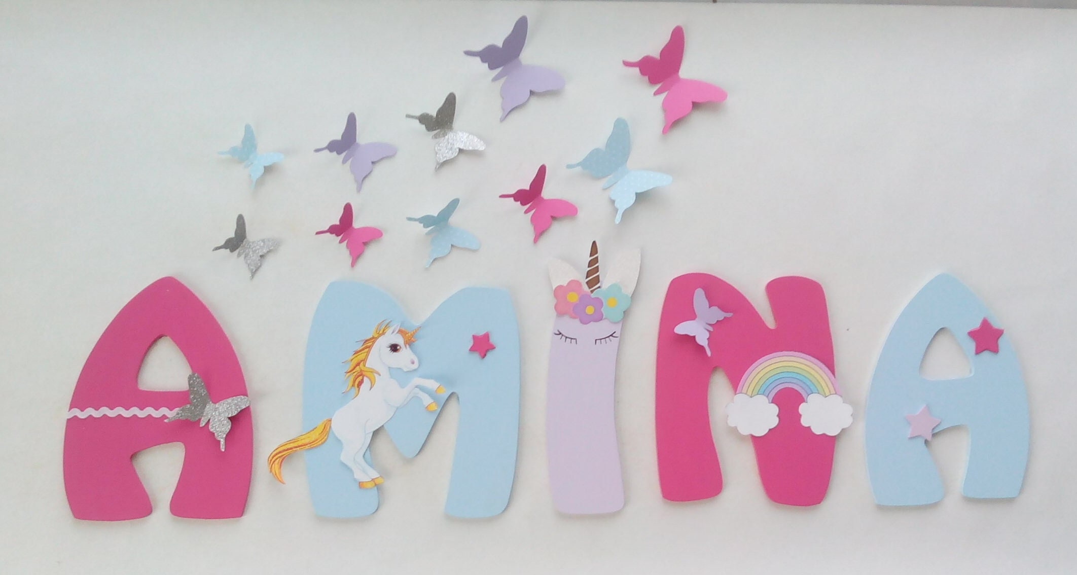 Lettre Prénom Bois, Lettres en Personnalisé, Plaque de Porte, Décoratives, Thème Licorne