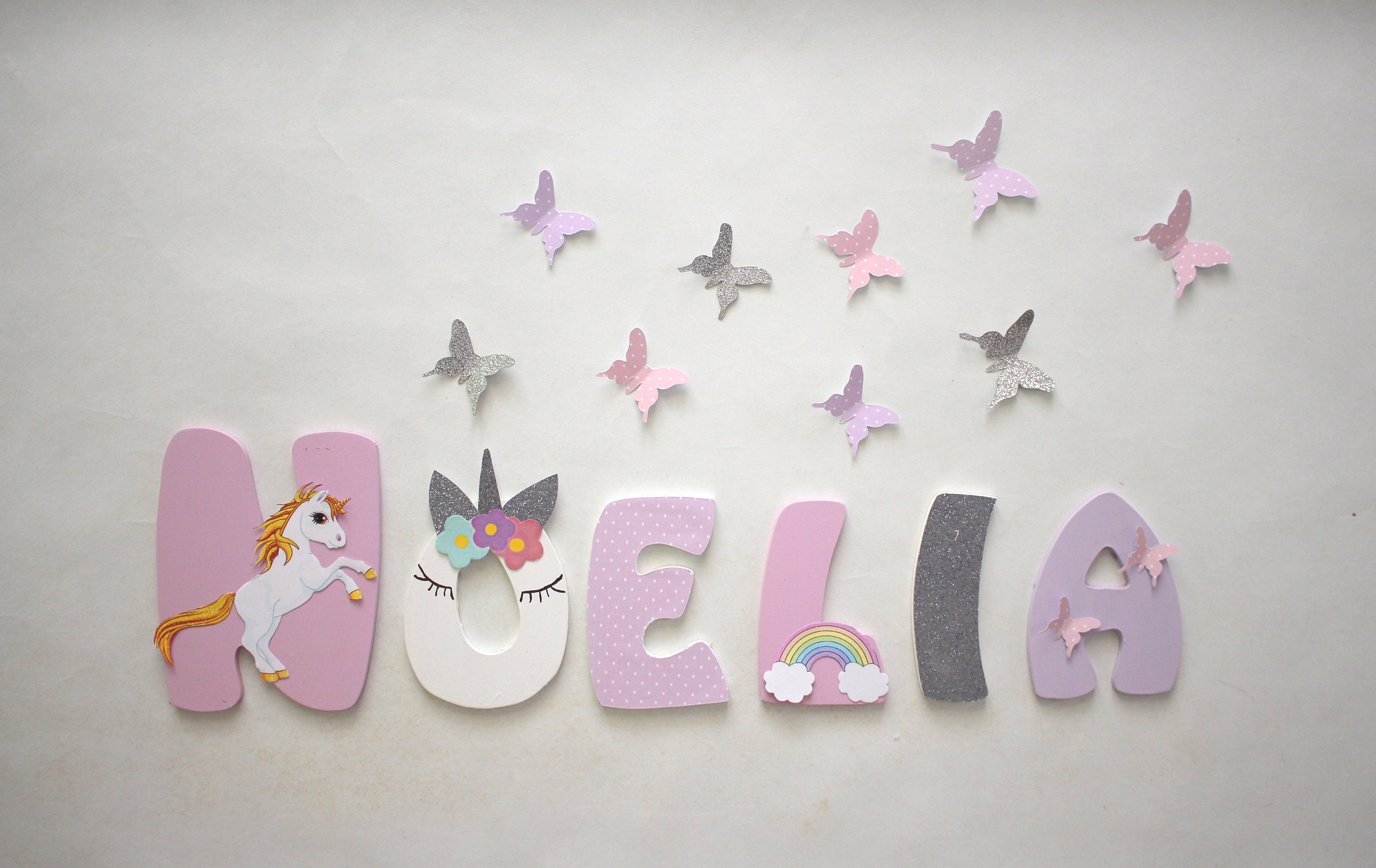 Lette en Bois, Prénom Plaque de Porte, Stickers Enfant, Licorne, Lettres à Coller, Thème Babyshower
