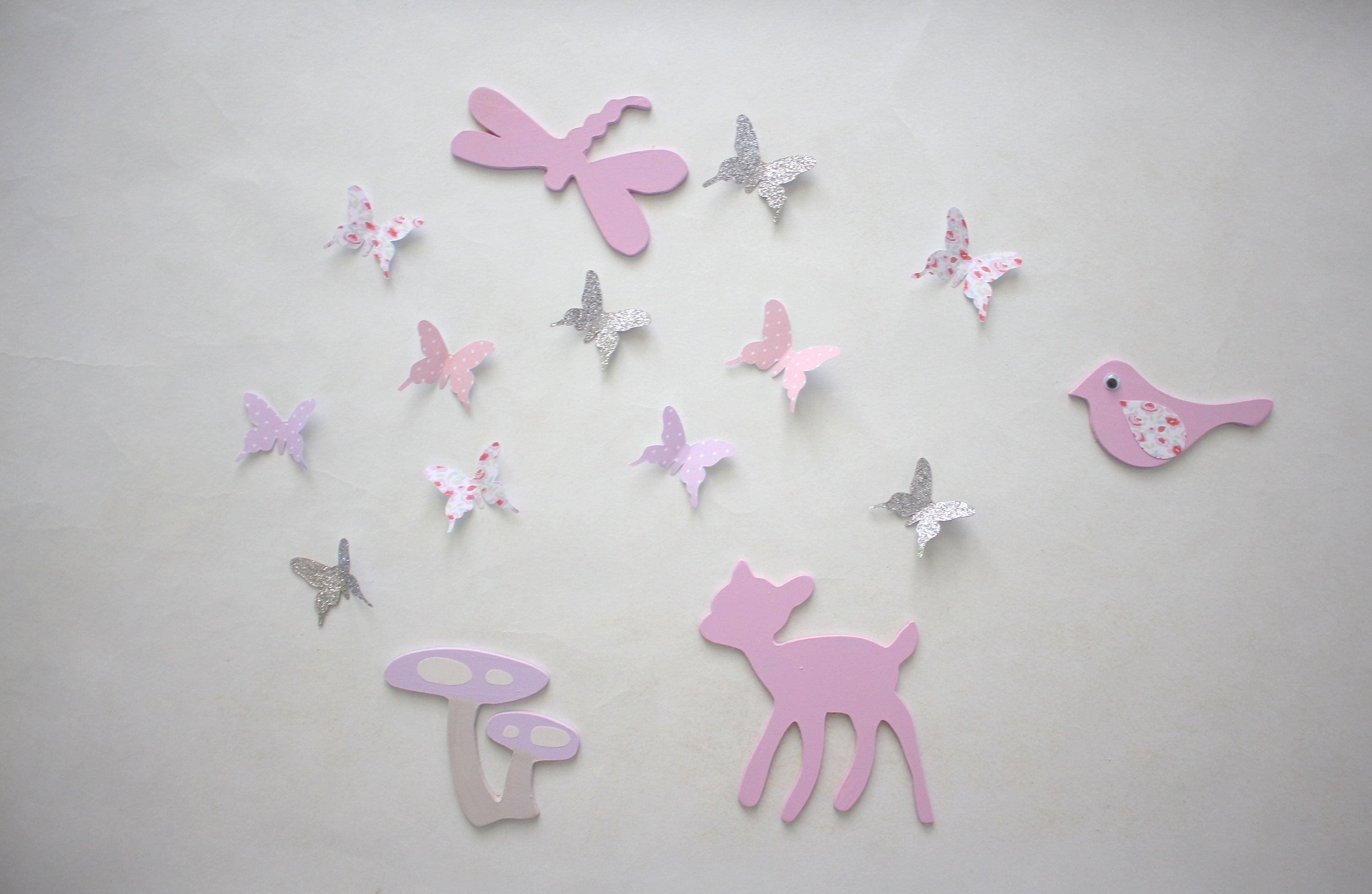 stickers Enfant , Décoration Nature, Embelissement Prénom, Prénom Bois, Tickers Papillons