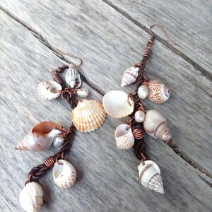 Shell Pearl Long Earrings: Summer Sea Shell Jewelry