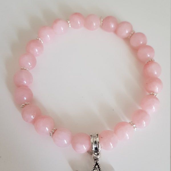 Bracelet de perles Jade rose; Etoile; Lithothérapie; pierres précieuses