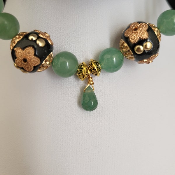 Collier de perles Aventurine/perles indonésiennes