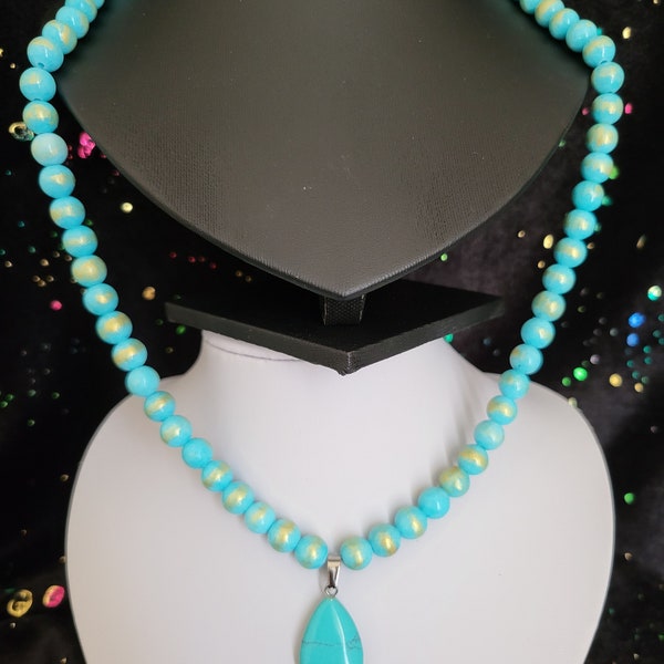 Parure collier+bracelet Jade Mashan turquoise perles naturelles