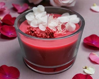 Handmade red floral candle – Decorative scented candle