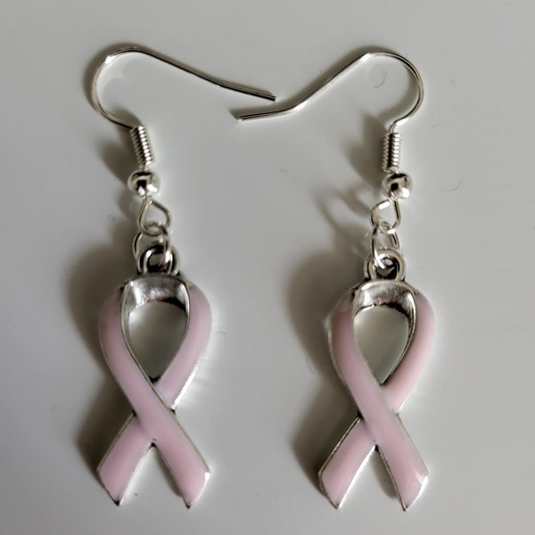 Boucles d'oreilles ruban rose, cancer du sein