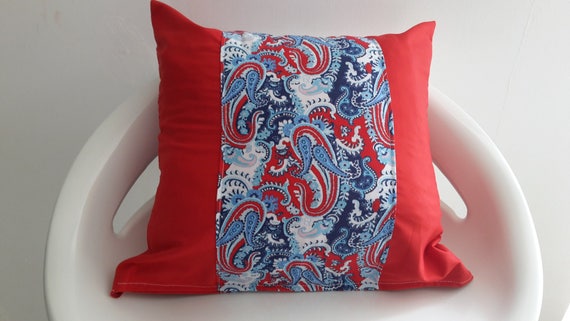 Housse De Coussin 30x30 Cm Rouge Avec Arabesques Bleu Blanc Etsy