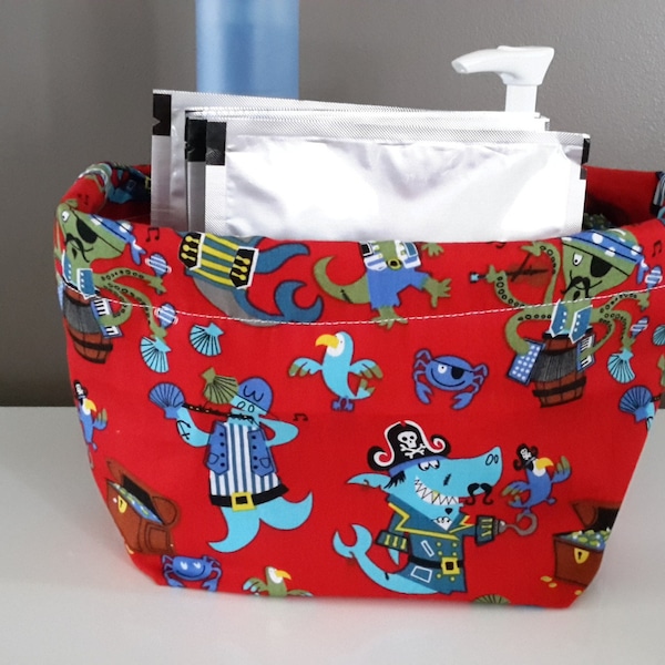 Panier en tissu "Pirates", rouge, vert et bleu/rangement couches/produits de toilette/salle de bain