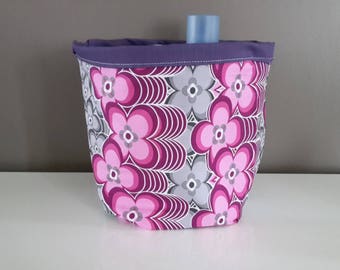 Panier en tissu/rangement rose et prune;motifs fleuris/rangement couches/panier couches/produits de toilette/salle de bain