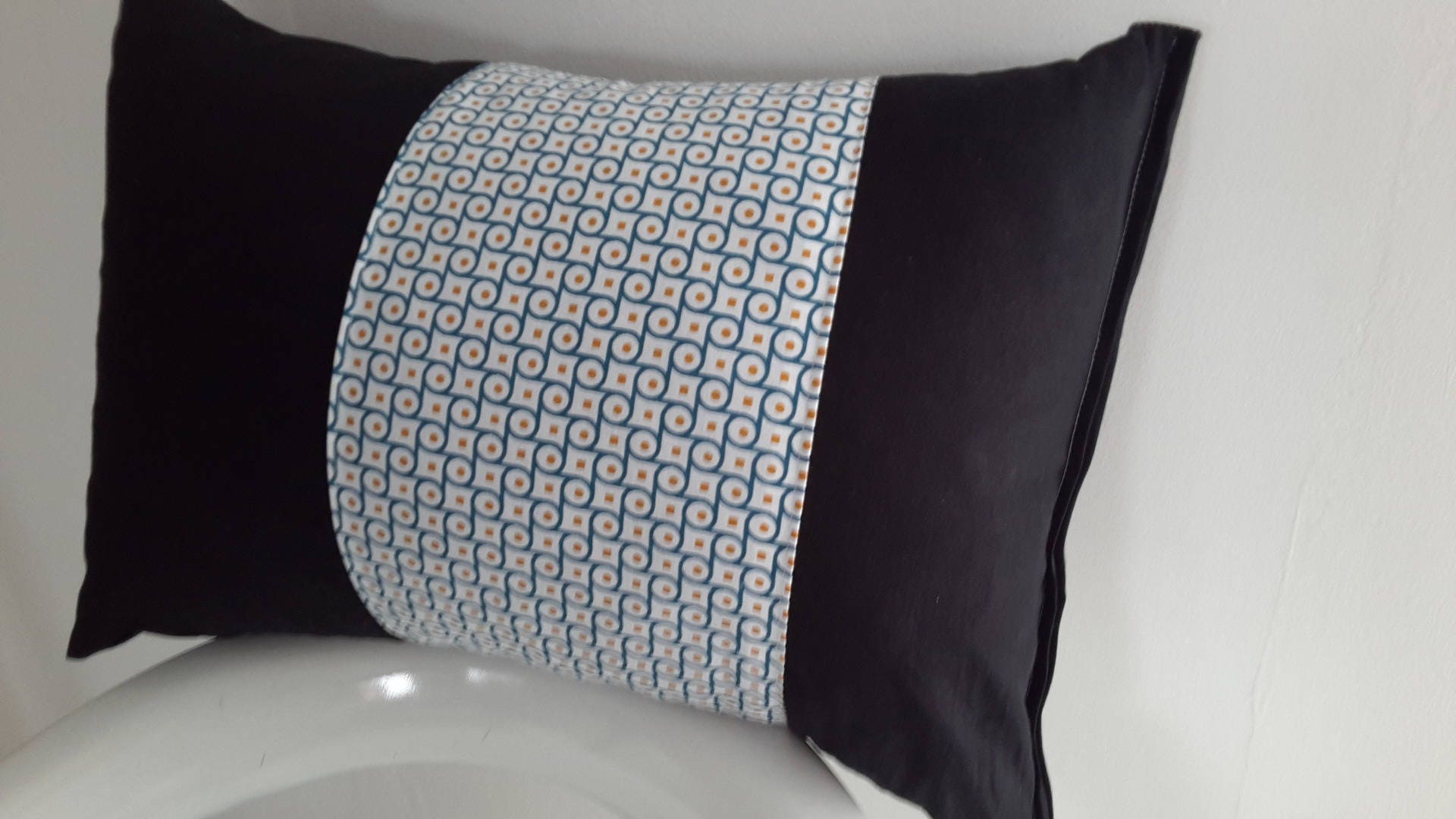 Housse de Coussin 45x30 cm Noir et Bleu