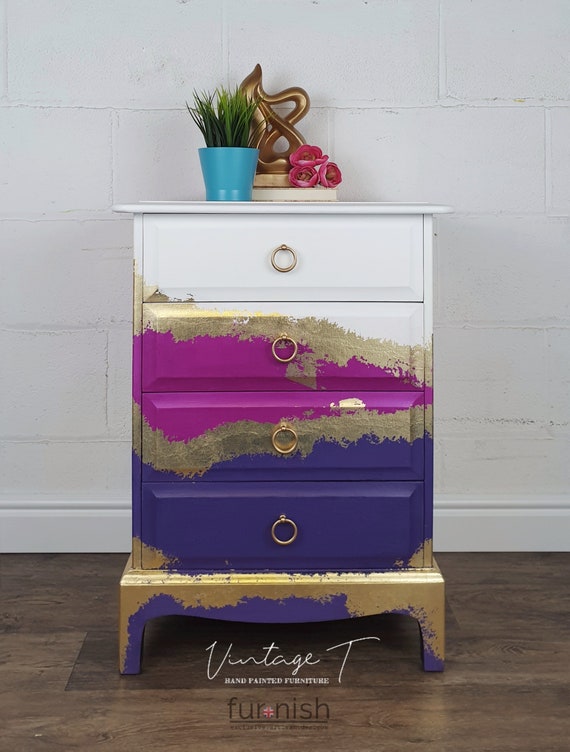 Purple Pink White And Gold Stag 4 Drawer Chest Of Drawers Etsy