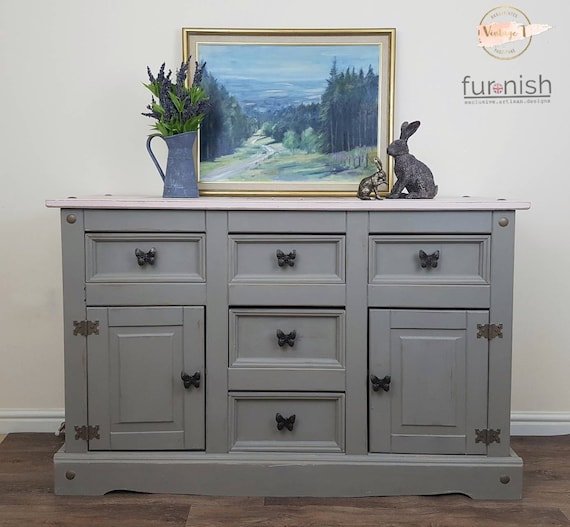 Sold Sold Sold Grey And Pink Mexican Pine Sideboard Hand Etsy