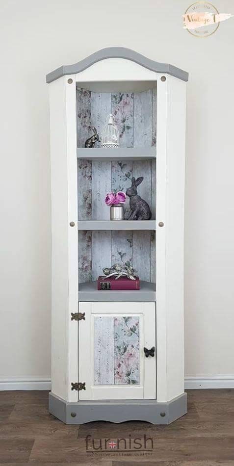 Sold Cream And Grey Mexican Pine Corner Display Grey Mexican Pine Corner Display, Mexican Pine Furniture Painted White