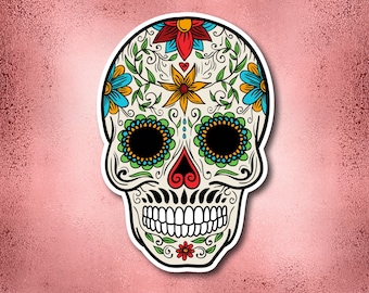 Calcomanía de calavera de azúcar / Pegatina del Día de Muertos / Calcomanía portátil de arte popular mexicano