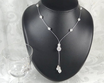 Bruiloft set parels strass wit - Collectie Romantica - Cathiana - BRUILOFT - Set witte bruiloft ketting, bruid ketting, sieraden set