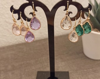 Pendientes de boda de gota de cristal, pendientes colgantes, pendientes de dama de honor, regalo de mujer, anillos de novia