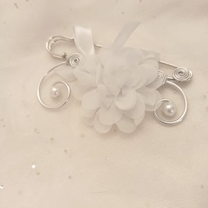 Wedding dress train attachment - White chiffon flower train attachment - WEDDING White wedding train attachment - wedding dress brooch