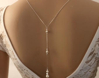 collier de dos mariée collier mariage ivoire argent  Cristina  collier de mariée collier chaine de dos ivoire blanc argent