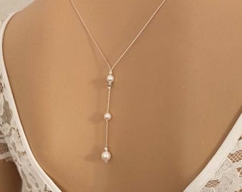 Bridal back necklace, white silver or gold wedding necklace, back jewel necklace, Ivanka, bridal necklace, chain necklace