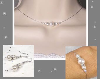 Trouwset met Swarovski en strass - 3-delige set - Clarina Glamour Collection - witte Swarovski-kristallen trouwketting, bruiloftssieraden