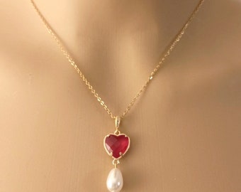 collier mariage coeur goutte nacrée collier acier acier perle, Collier Ninon, bijoux acier  femme idée cadeau femme fait main en France