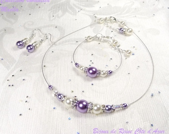 Wedding set 3 pieces rhinestone purple parma / white - Collection Classica Maella - wedding bride gift idea woman