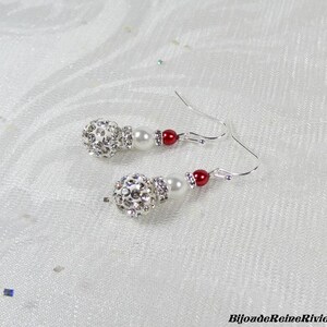 Parure mariage perles strass blanc rouge 3 pièces Collection Romantica Cathiana MARIAGE Parure mariage rouge blanc, collier mariée image 4