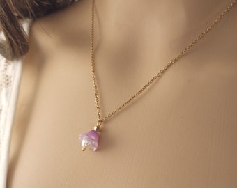 Collier chaîne acier mariage, collier fleur violet clair, collier acier or, cadeau demoiselle d'honneur témoin mariage, collier enfant