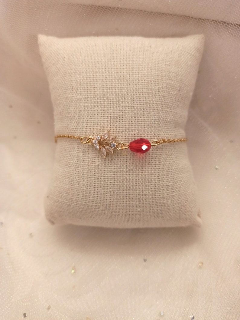 Pulsera de boda de acero dorado con circonita roja, joyería nupcial, pulsera de boda de pedrería, regalo de dama de honor, joyería de boda, regalo de testigo imagen 4